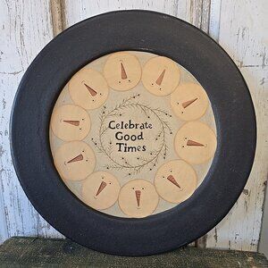 Hearthside Barbara Lloyd Primitive Christmas Snowman Wood Plate Winter Decor 13"